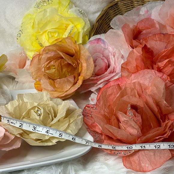 WATERCOLORED PAPER ROSES SWAROVSKI CRYSTALS GIFT PACKAGE, DECOR, STICKABLE - Picture 10 of 16